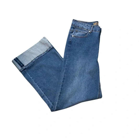 New Max Women’s Wide Leg Baggy Jeans Size 10 High Rise Cuffed Hem Blue Jeans 90s - Picture 11 of 15